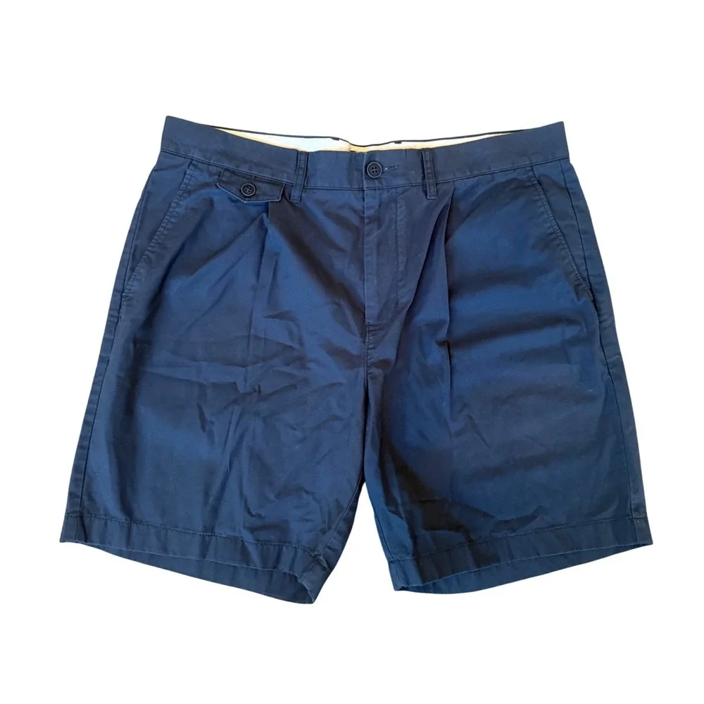 J. Crew Reimagined Pleated Navy Chino Shorts Mens 34 Cotton 7.5
